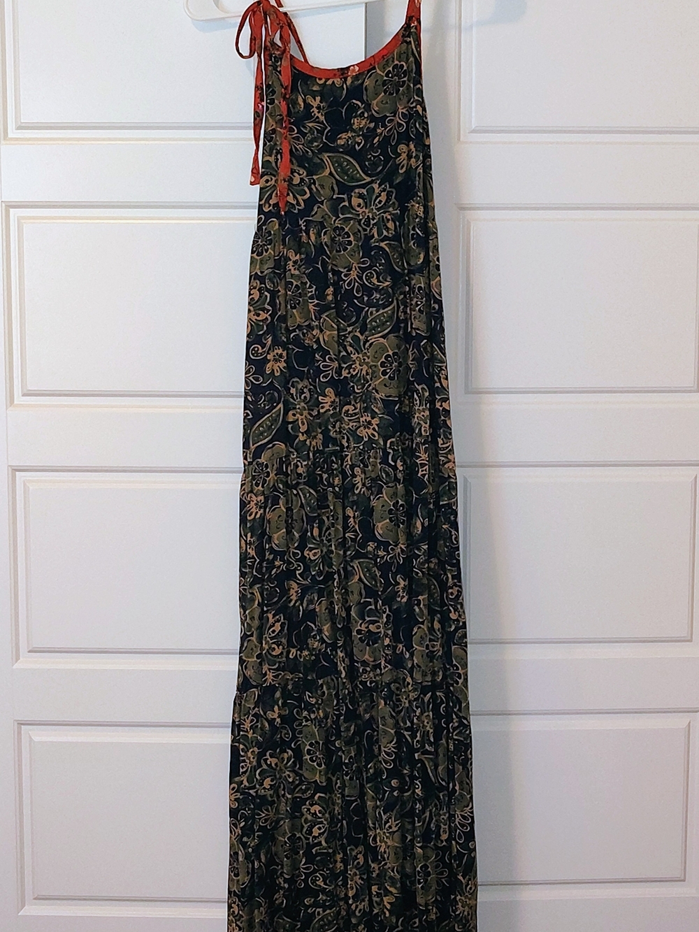 Adorable -Navy, Rust & Cream Shoulder Tie Maxi Sundress 🌞